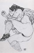 Egon Schiele Recumbent Female Nude with left leg drawn up oil painting